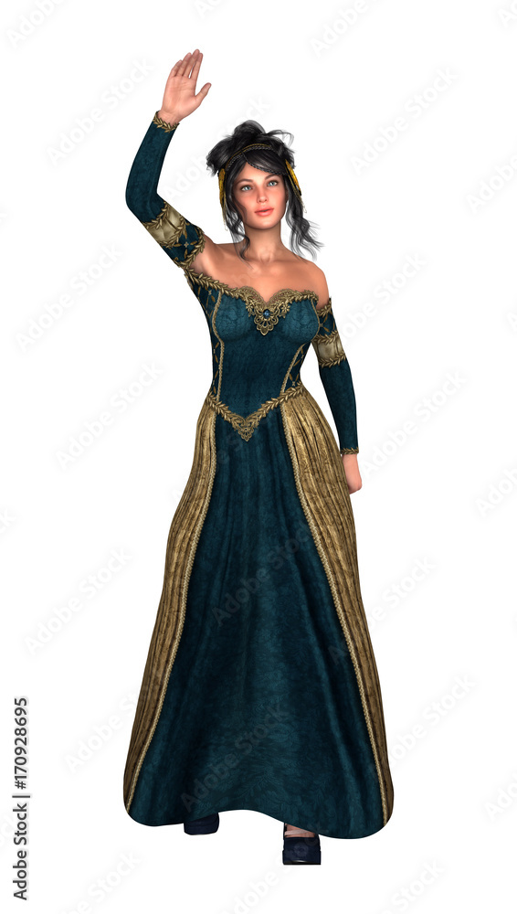 3D Rendering Fairy Tale Princess on White