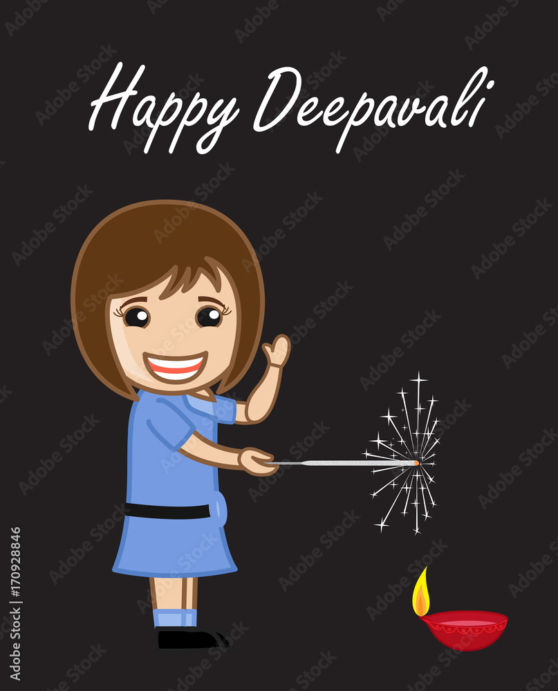 Funny Girl Celebrating Diwali Stock Vector | Adobe Stock