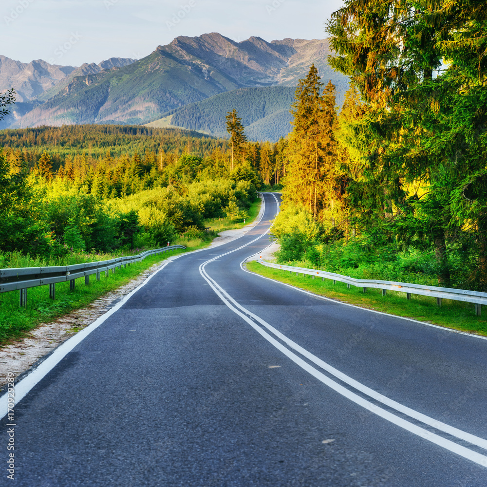 Fototapeta premium Asphalt road in mountains. The beauty of the world