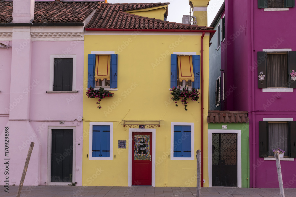 Houses in the city of Burano, Venice, Italy