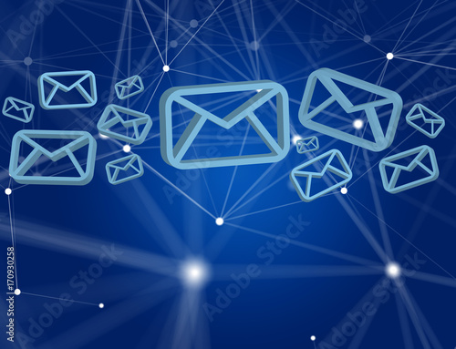 Blue Email symbol displayed on a futuristic interface - Message and internet concept