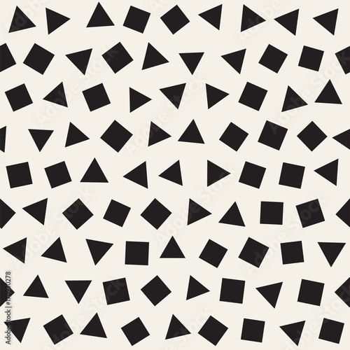 Seamless primitive jumble minimalism patterns. Randomly scattered geometric shapes. Abstract background design