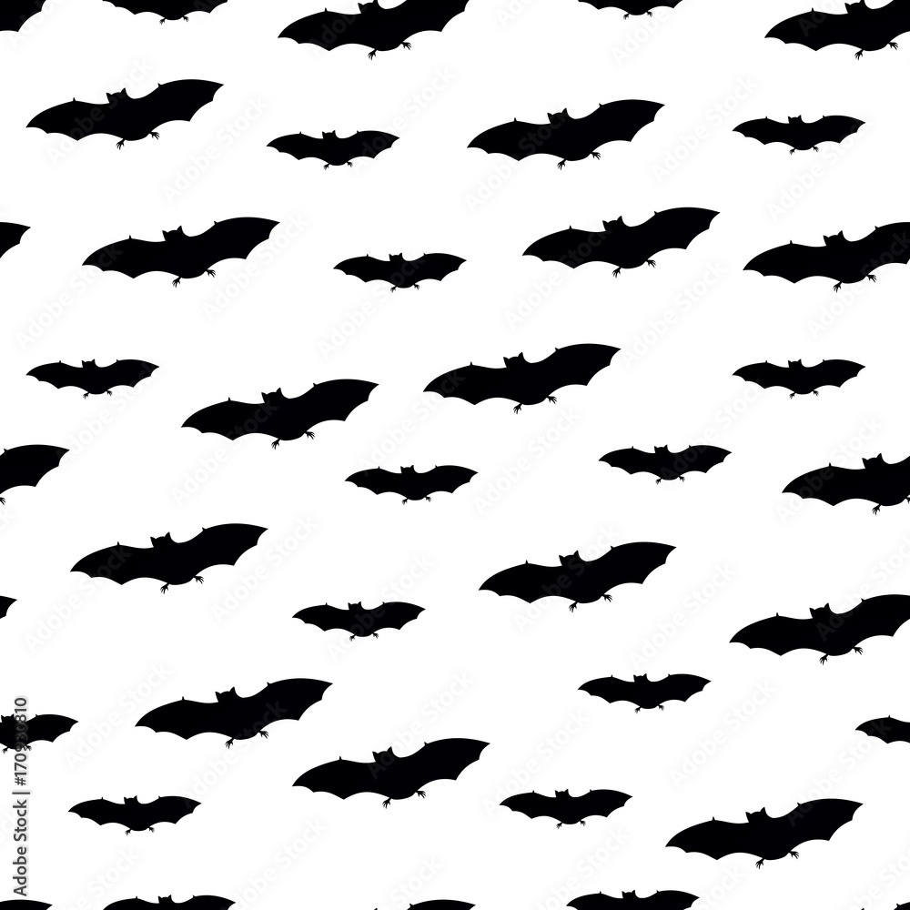 Seamless pattern with black bats on white background. Halloween design concept. Vector illustration Seamless pattern with black bats on white background. Halloween design concept. Vector illustration