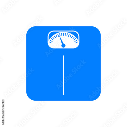 Icono plano balanza de baño azul en fondo blanco