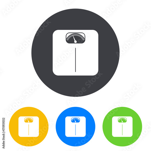 Icono plano balanza de baño en circulo varios colores