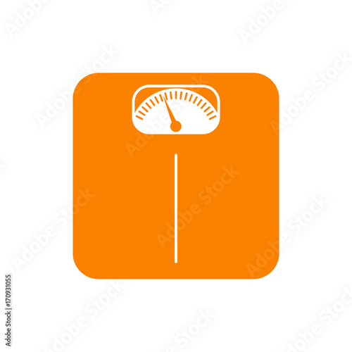 Icono plano balanza de baño naranja en fondo blanco