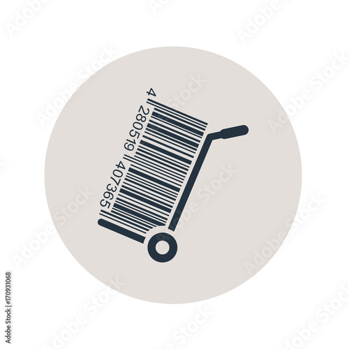 Icono plano codigo de barras carretilla en circulo gris