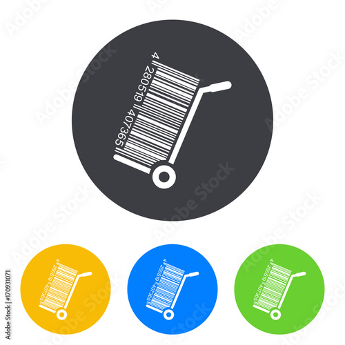 Icono plano codigo de barras carretilla en circulo varios colores