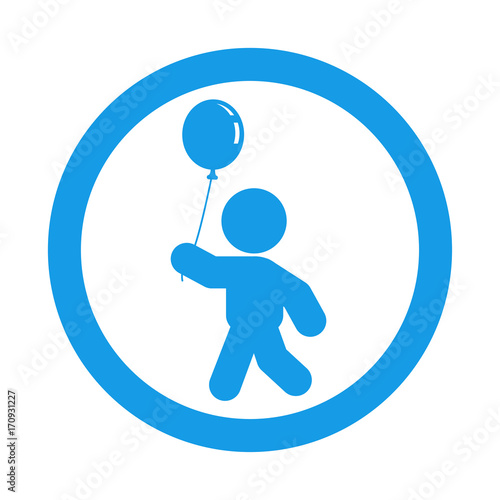 Icono plano niño con globo en circulo color azul