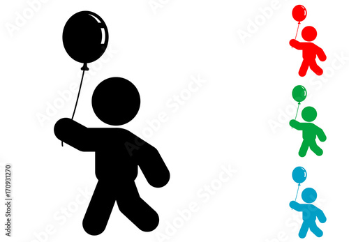 Icono plano niño con globo varios colores