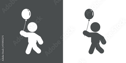 Icono plano niño con globo gris y blanco