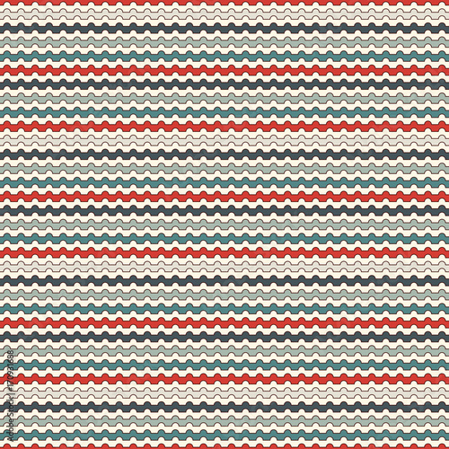 Retro colors horizontal wavy stripes seamless pattern. Blue and red repeated lines wallpaper with classic motif.