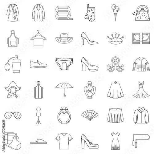 Ring icons set, outline style