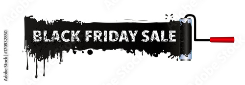 Black Friday Sale Banner mit Farbrolle und schwarze Farbe 
Banner Hintergrund, schwarzer Anstrich mit Farbroller, Textur schwarz
Vektor Illustration isoliert auf weißem Hintergrund