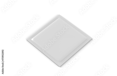Blank Square Pouch Sachet Mock-Up For Shampoo, Wet Napkin, Sugar, Condom, Coffee, Medicine Powder, Candy. Mock Template On Isolated White Background, 3D Illustration