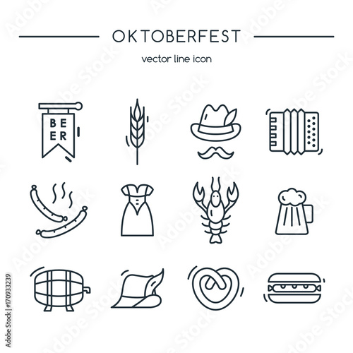 Oktoberfest icons line set. Vector illustration.
