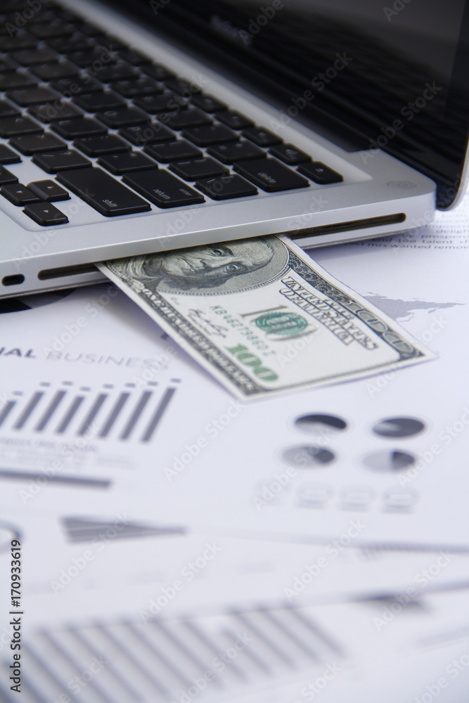 Finance concecpt - money, chart, coin, banknote, keyboard, fin tech Finance concecpt - money, chart, coin, banknote, keyboard, fin tech