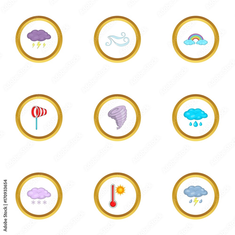 Meteorology icons set, cartoon style Meteorology icons set, cartoon style