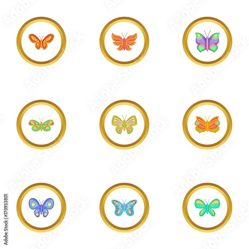 Butterfly icons set, cartoon style