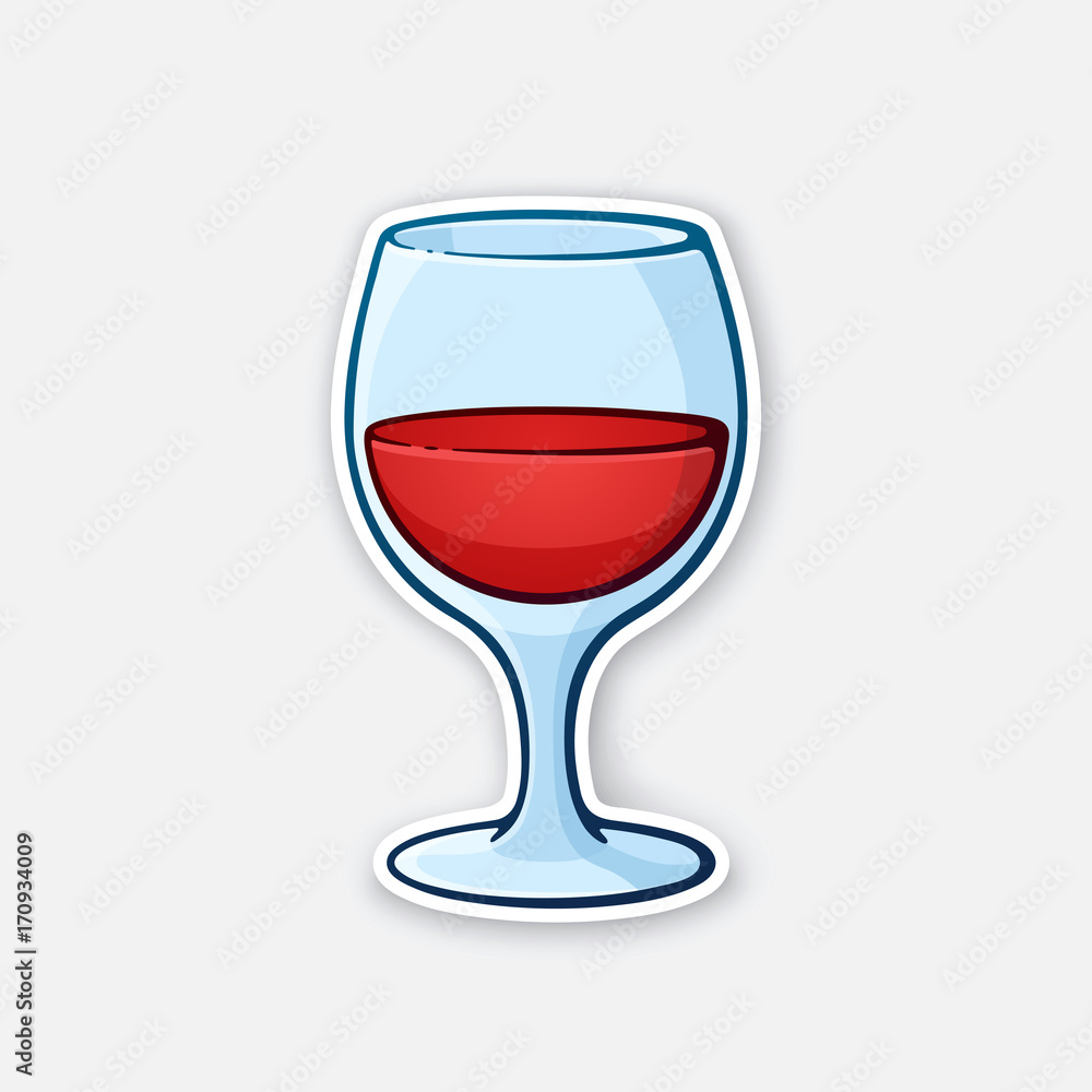 Vector illustration. A glass of red wine. Glass goblet of alcohol drink. Sticker in cartoon style with contour. Isolated on white background Stock Vector | Adobe Stock Vector illustration. A glass of red wine. Glass goblet of alcohol drink. Sticker in cartoon style with contour. Isolated on white background Stock Vector | Adobe Stock