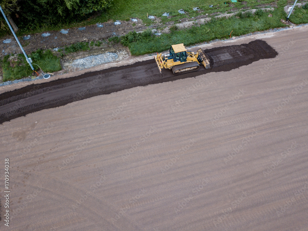 Aerial view of earthmoving bulldozer