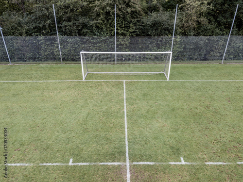 Aerial view of soccer goal