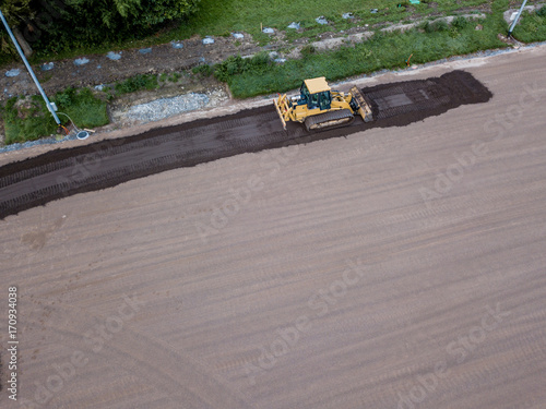 Aerial view of earthmoving bulldozer