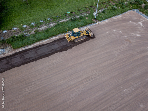 Aerial view of earthmoving bulldozer