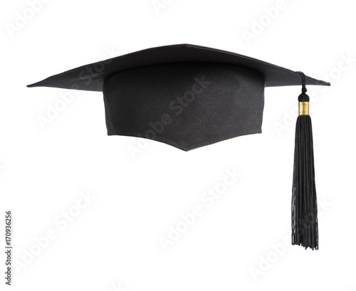 Graduation hat on white background photo