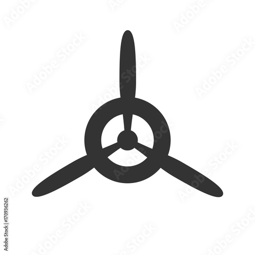 Black isolated silhouette of propeller of airplane on white background. Icon photo