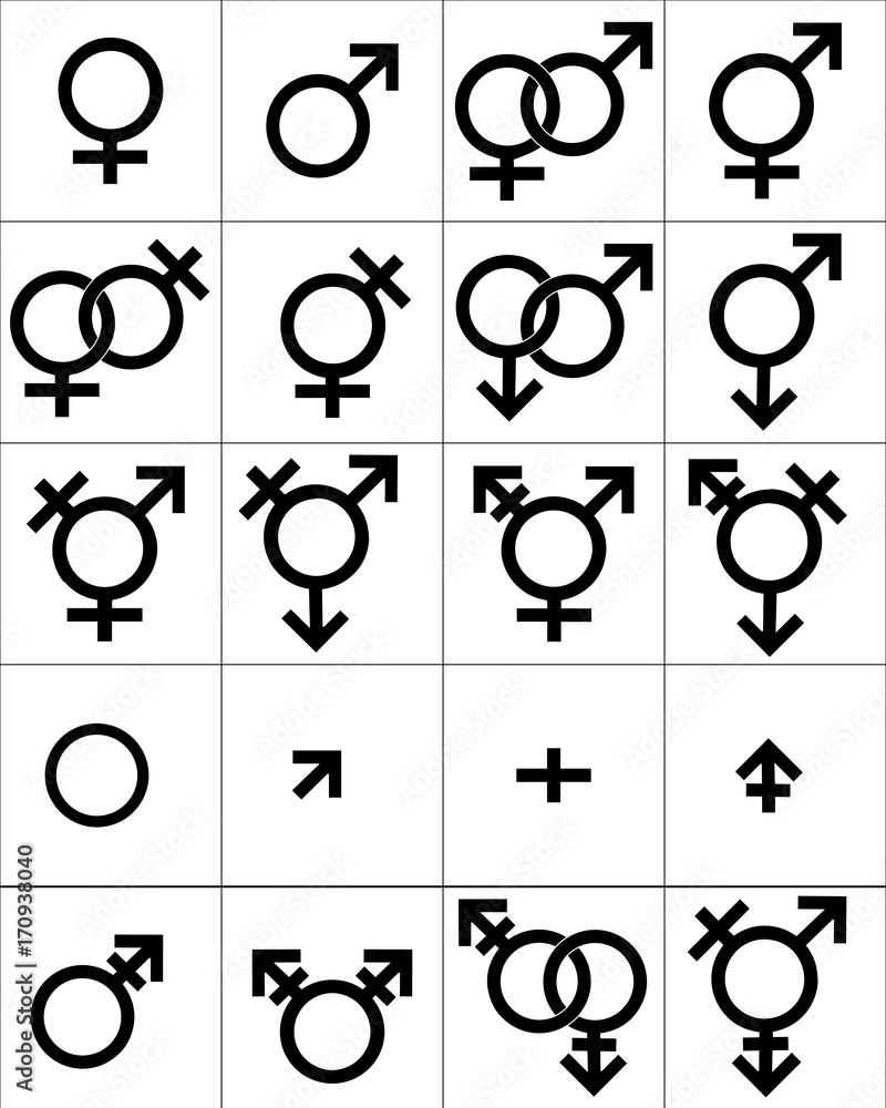 Gender Symbol, set of sex relationship, man, woman and transgender symbol black and white Stock Vector Adobe Stock photo