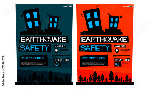 Earthquake Safety (Flat Style Vector Illustration Emergency Poster Design) With Where and When Detail Template 