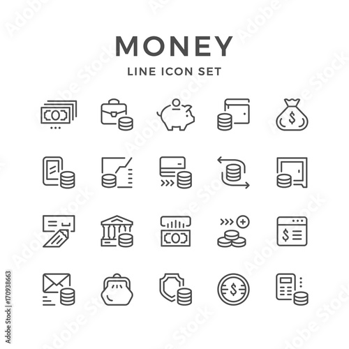 Set line icons of money
