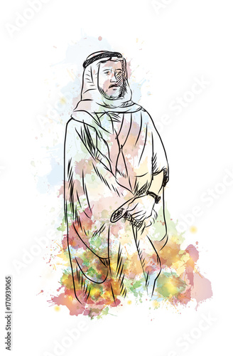 Watercolor sketch of Arabic man in vector illustration.