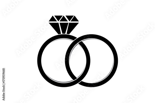 Marriage icon. Two bonded wedding rings. Diamond. Couple wedding anniversary. Bride jewelry