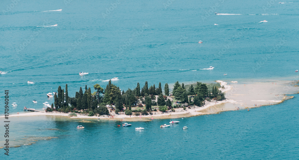 island on  Garda Lake, Italy, low visibility,