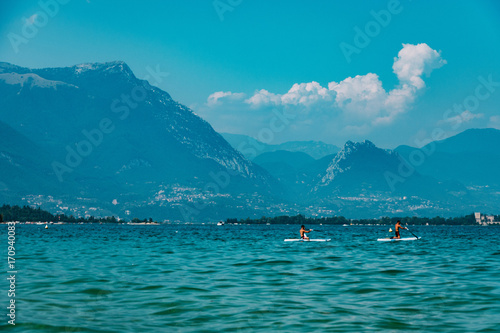 view on Garda Lake, Italy, low visibility,