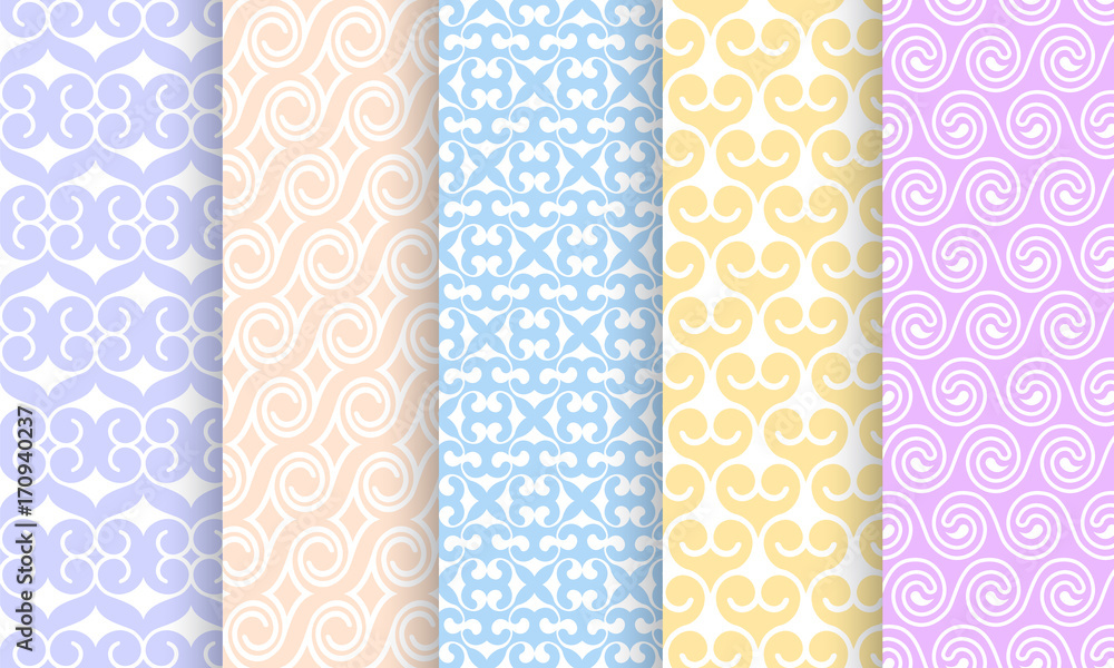 Set of different pale seamless patterns