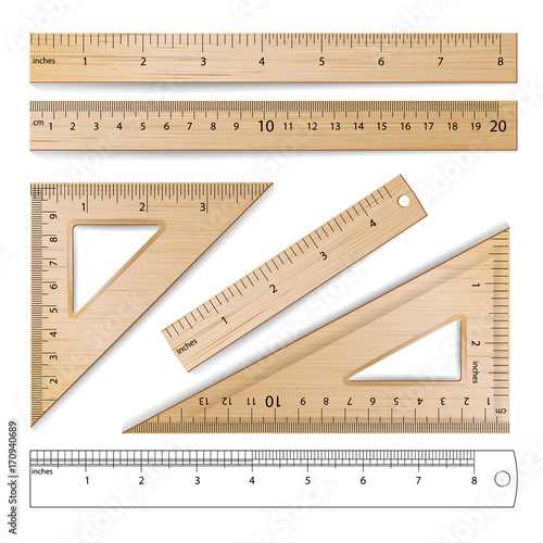 Wooden Rulers Set Vector. Metric Imperial. Centimeter, Inch. Classic Education Measure Tools Equipment Illustration Isolated On White Background.