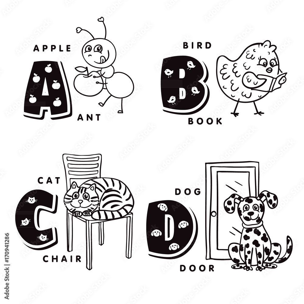 Alphabet Letter A B C D Depicting An Ant Bird Cat And Dog Vector Alphabet Stock Vector Adobe Stock Alphabet Letter A B C D Depicting An Ant Bird Cat And Dog Vector Alphabet Stock Vector Adobe Stock