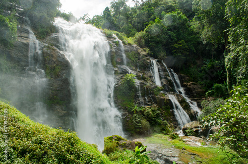 Close up Wachirathan Waterfall by Taken at Doi Inthanon National Park, Chiang Mai, Thailand.