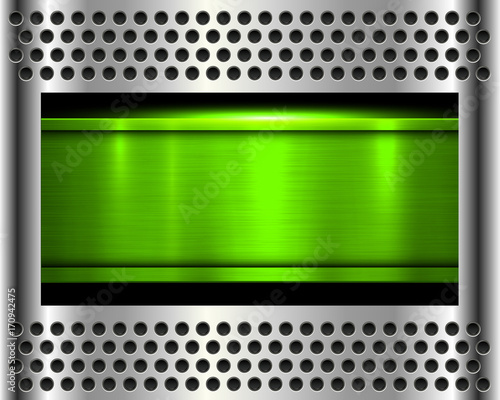 metal background, shiny green metallic chrome plate.