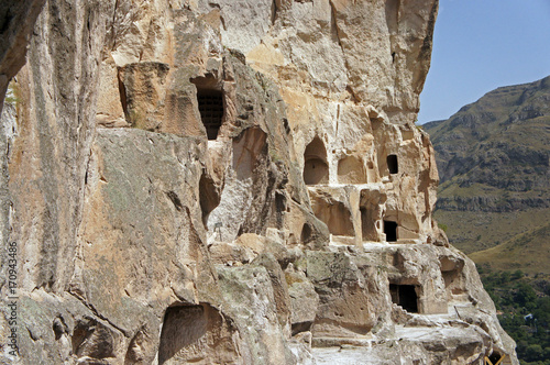 Caves of medieval rock city in Vardzia, Georgia