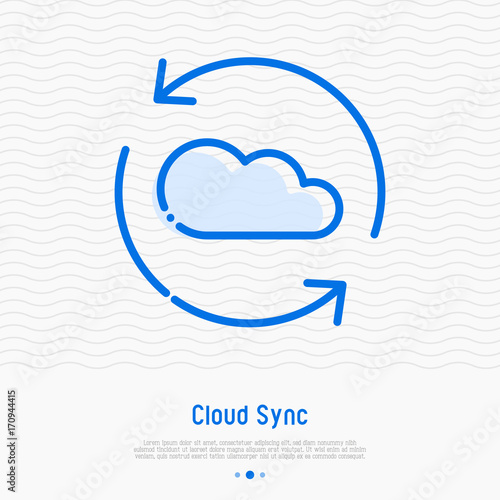 Cloud sync thin line icon. Cloud computing technology vector illustration.