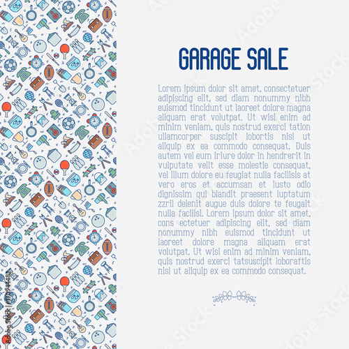 Garage sale or flea market concept with place for text. Thin line vector illustration for banner, web page, print media.