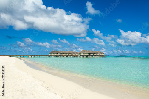 Wooden villas over water of the Indian Ocean, Maldives