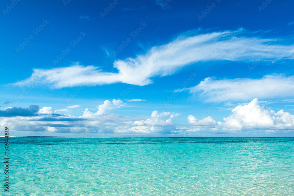 Beautiful landscape of clear turquoise Indian ocean, Maldives islands