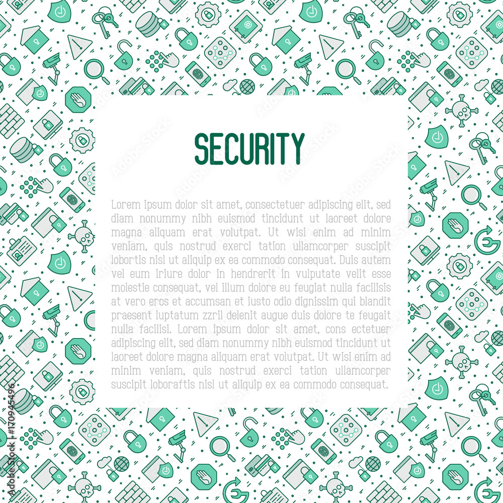 Security and protection concept with thin line icons: data, surveillance camera, finger print, electronic key, password, alarm, safe. Vector illustration for banner, web page, print media. Security and protection concept with thin line icons: data, surveillance camera, finger print, electronic key, password, alarm, safe. Vector illustration for banner, web page, print media.