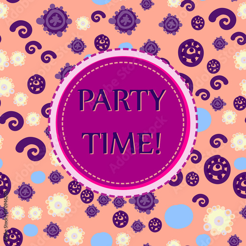 Party Print Round Frame with Party Time Lettering
