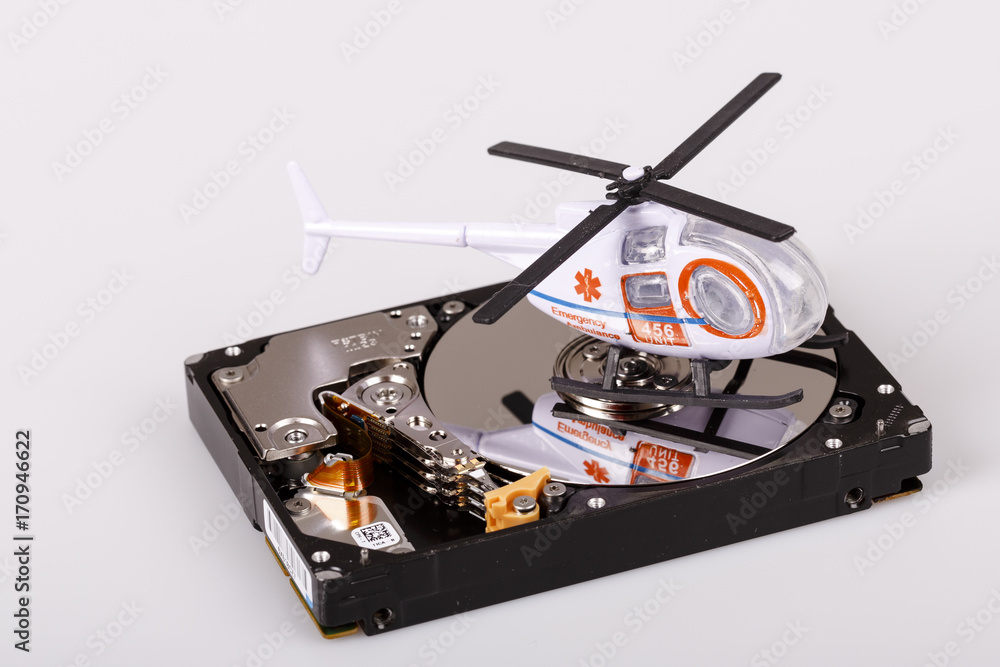 ambulance helicopter on harddrive or hdd - data rescue concept